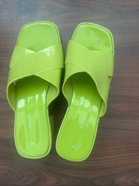 Jeffrey Campbell Lime Green Crisscross Patent Slip-On Sandals